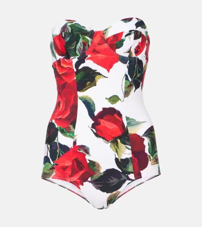 Dolce & Gabbana Floral Swimsuit In Red