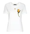 Dolce & Gabbana Jersey T-shirt With Dg Logo And Yellow Rose-embroidered Patch