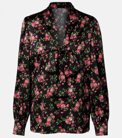 DOLCE & GABBANA FLORAL TIE-NECK SILK-BLEND SATIN BLOUSE