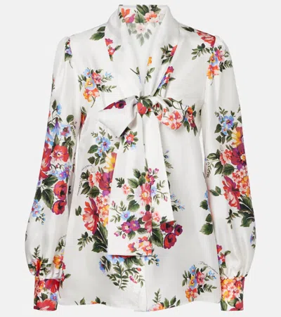Dolce & Gabbana Floral Tie-neck Silk Blouse In Multi
