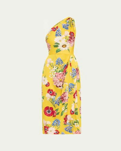 Dolce & Gabbana Floral Tie One-shoulder Charmeuse Midi Dress In Yellow Floral