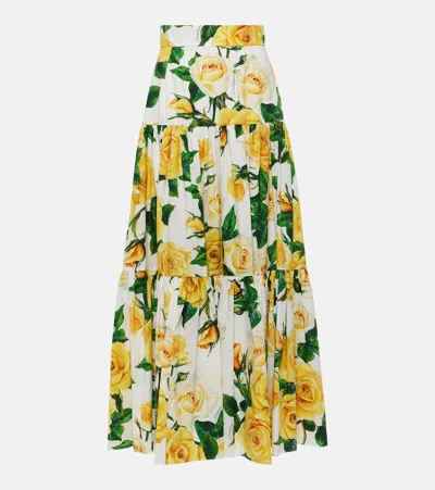 DOLCE & GABBANA FLORAL TIERED COTTON MAXI SKIRT