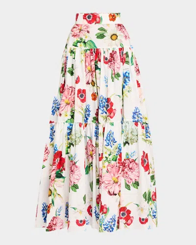 Dolce & Gabbana Floral Tiered Maxi Skirt In White Floral