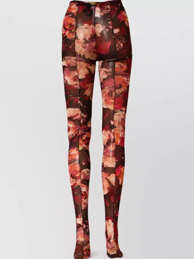 Dolce & Gabbana Floral Tights In Burgundy