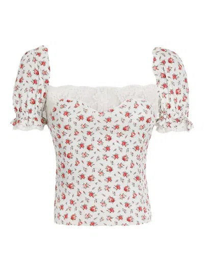 Dolce & Gabbana Floral-print Lace-trimmed Silk-blend Blouse In White