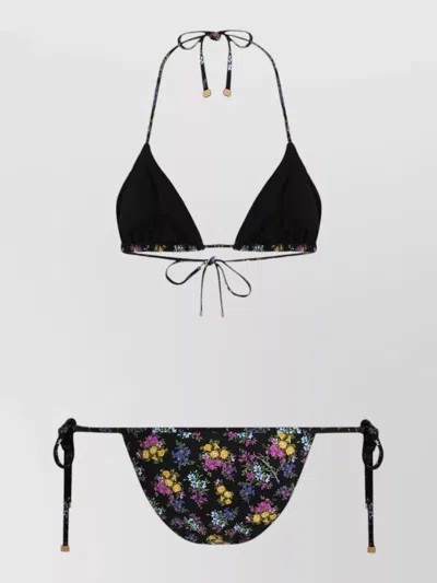 Dolce & Gabbana Floral Triangle Bikini Halter Low Rise Thong In Multi