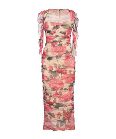 Dolce & Gabbana Floral Tulle Short-sleeve Dress In Multi