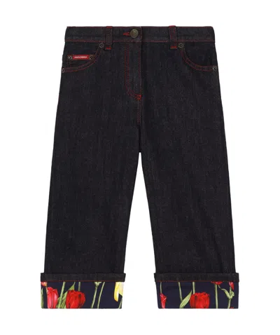 DOLCE & GABBANA DOLCE  GABBANA KIDS FLORAL PRINTED TURN-UP HEM JEANS