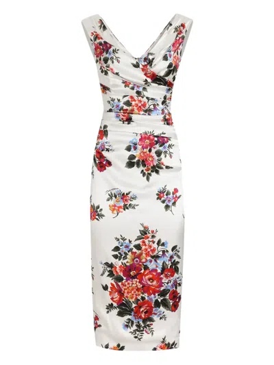 Dolce & Gabbana Floral V-neck Dress In White