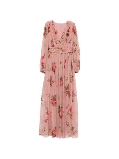 Dolce & Gabbana Floral V-neck Maxi Dress In Black
