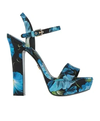 Dolce & Gabbana Floral Woven Sandals In Blue