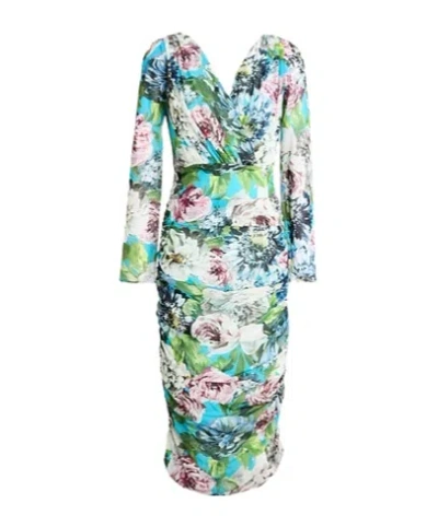 Dolce & Gabbana Floral Wrap Dress In Blue