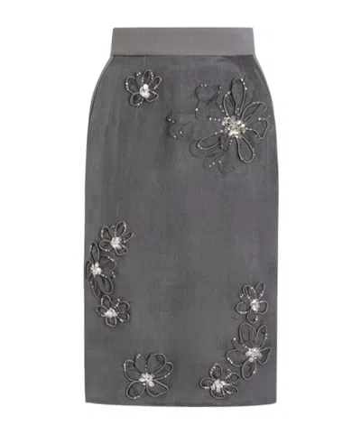 Dolce & Gabbana Floral-appliqué Midi Skirt In Gray