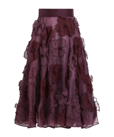 Dolce & Gabbana Floral-appliqué Midi Skirt In Burgundy