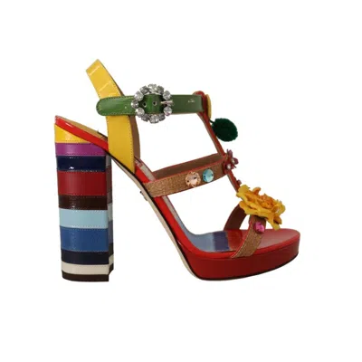 Dolce & Gabbana Floral-appliqué Multicolor Cotton Heel