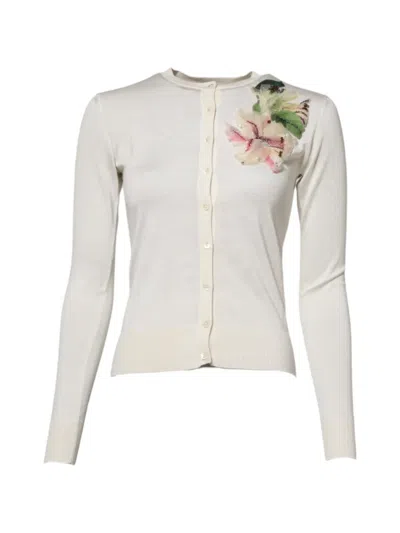 Dolce & Gabbana Floral-appliqué Sequin-embellished Cardigan In Brown