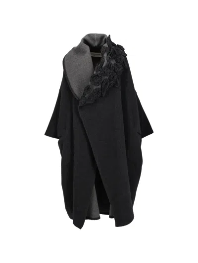 Pre-owned Dolce & Gabbana Floral-appliqué Shawl-lapel Coat In Black