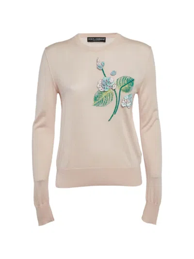 Pre-owned Dolce & Gabbana Floral-appliqué Sweater In Pink