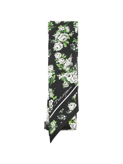 Dolce & Gabbana Floral-bouquet Silk Scarf In Green