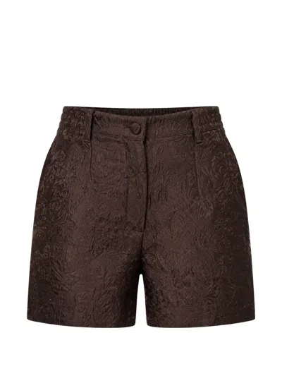 Dolce & Gabbana Floral-brocade Shorts In Brown