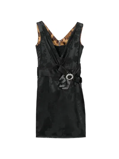 Dolce & Gabbana Floral-damassé Crystal-embellished Mini Dress In Black