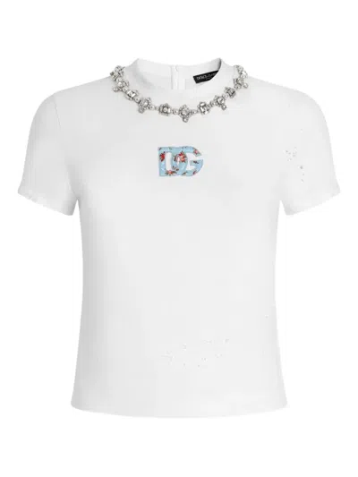 Dolce & Gabbana Floral-detail Crew Neck T-shirt In White