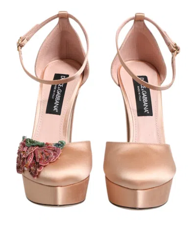 Dolce & Gabbana Floral-embellished Block Heel Platform Heel In Pink