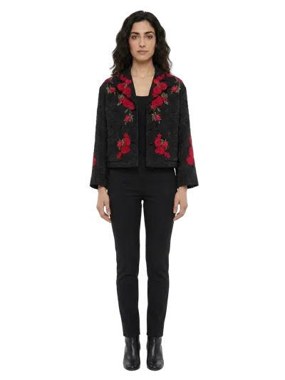 Dolce & Gabbana Floral-embroidered Cotton Jacket In Black