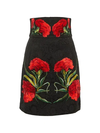 Pre-owned Dolce & Gabbana Floral-embroidered Mini Skirt In Black