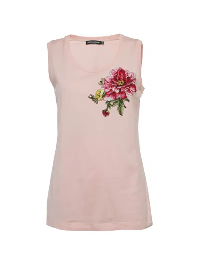 Pre-owned Dolce & Gabbana Floral-embroidered Tank Top In Pink