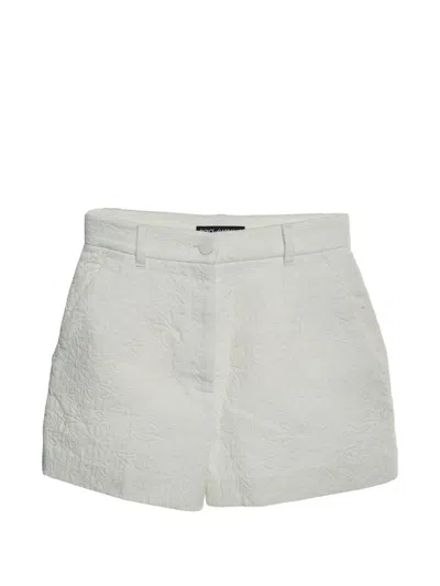 Pre-owned Dolce & Gabbana Floral-jacquard Shorts In White