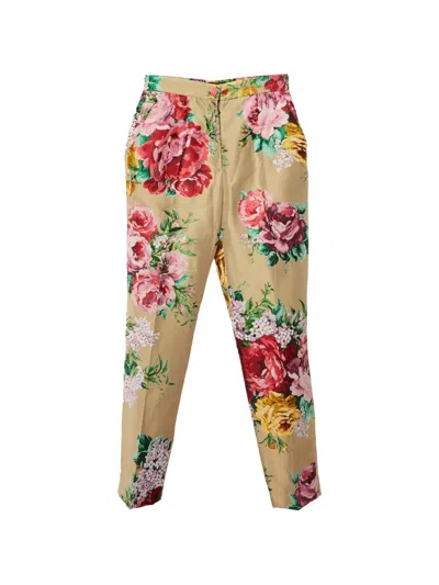 Pre-owned Dolce & Gabbana Floral-jacquard Tailored Trousers In Neutral