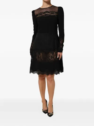 Dolce & Gabbana Floral-lace A-line Mini Dress In Black