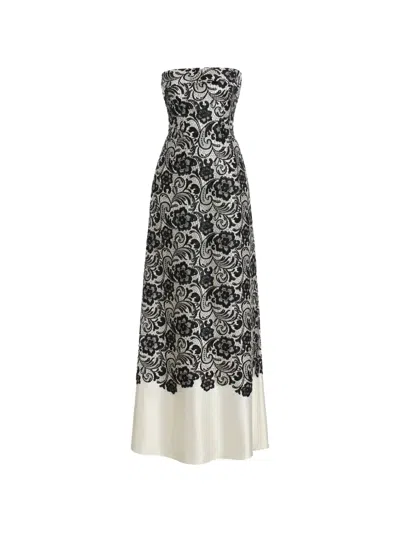 Dolce & Gabbana Floral Lace Silk Corset Maxi Dress In Black