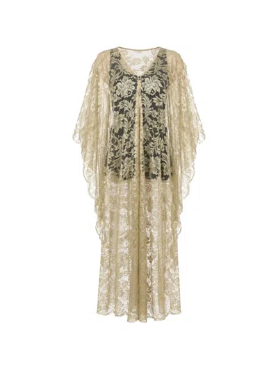 Dolce & Gabbana Floral-lace Crystal-embellished Maxi Dress In Gold