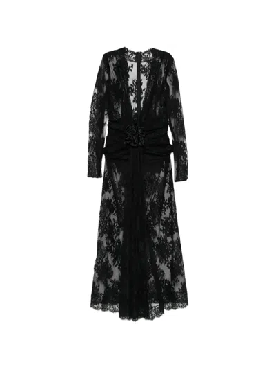 Dolce & Gabbana Floral-lace Floral-appliqué Dress In Black