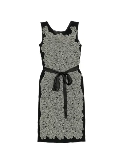 Pre-owned Dolce & Gabbana Floral-lace Midi Dress In Gray