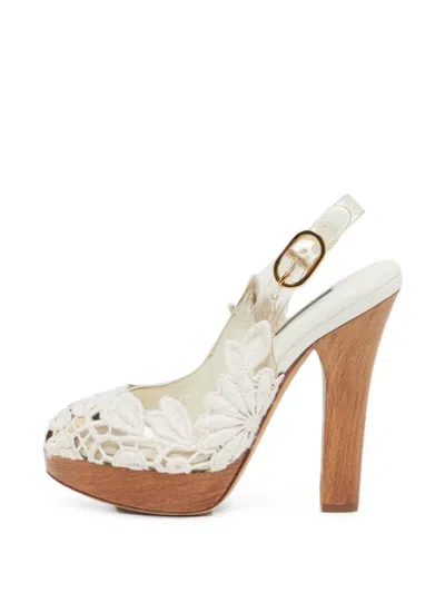 Pre-owned Dolce & Gabbana Floral-lace Sandals In White