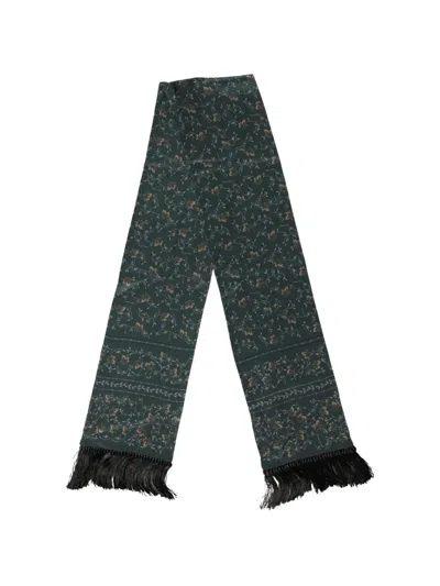Dolce & Gabbana Silk Floral Pattern Fringed Long Scarf In Gray