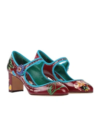Dolce & Gabbana Floralpattern Leather Shoes In Red