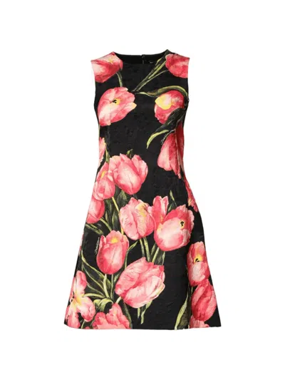Dolce & Gabbana Floral Print Viscose Mini Dress In Multi
