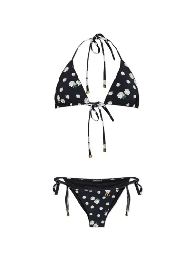 Dolce & Gabbana Floral-print Bikini In Black