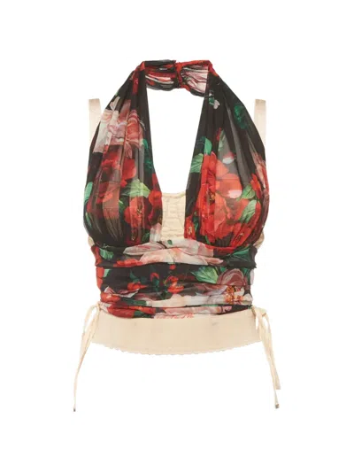 Pre-owned Dolce & Gabbana Floral-print Blouse In Neutral