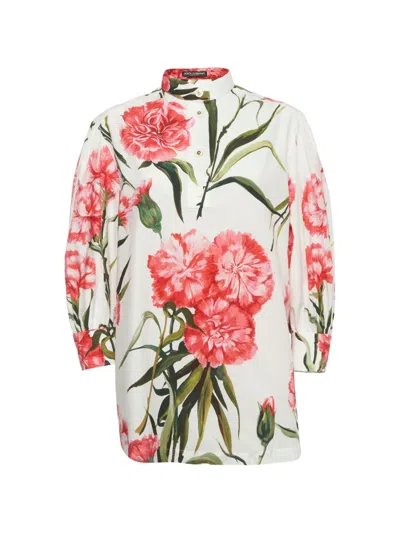 Pre-owned Dolce & Gabbana Floral-print Blouse In White