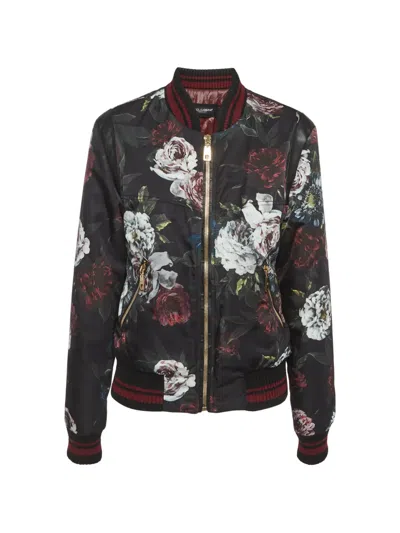 Pre-owned Dolce & Gabbana Floral-print Bomber Jacket In Black