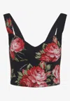 Dolce & Gabbana Top Nero In Seta Con Stampa Floreale Dolce E Gabbana In Black