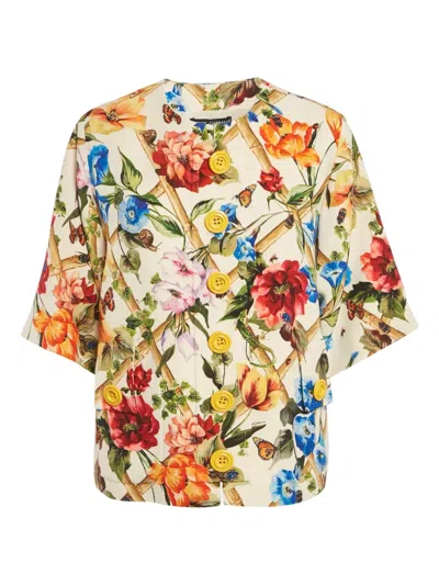 Pre-owned Dolce & Gabbana Floral-print Button-fastening Jacket In Neutral