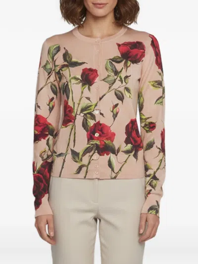 Pre-owned Dolce & Gabbana Floral-print Button-front Cardigan In Pink