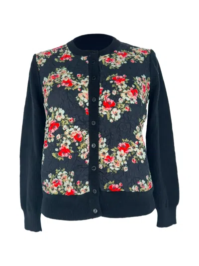Pre-owned Dolce & Gabbana Floral-print Cardigan In Black