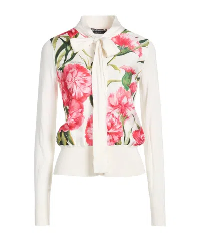 Dolce & Gabbana Floral-print Cardigan In White